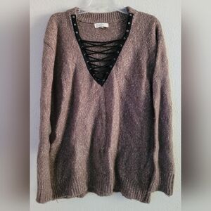 Women's Lace-Up Brown Sweater